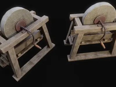 Medieval Grindstone Game Ready Low-poly 3D model