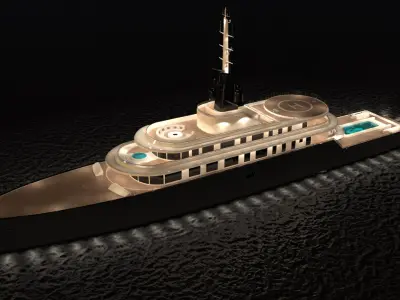 Abeking Rasmussen Luxury Yacht Night Scene 3D model