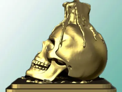 Candle melting on skull sculpture Free 3D print model