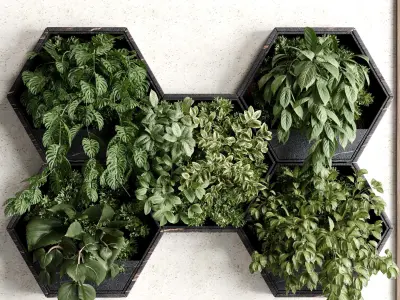 Vertical Wall Garden hanging plants on Hexagon Green set 99 3D model