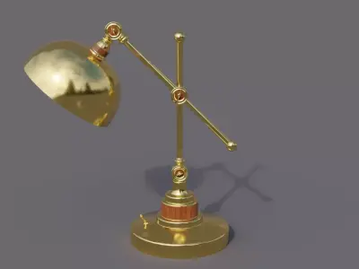 Vintage gold metal desk lamp with wooden trims type 2 Low-poly 3D model