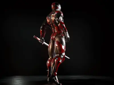 Cybernetic Warrior PBR Low-poly 3D model