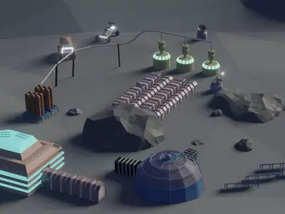 Low Poly Style Stylized Space Station Environment Low-poly 3D model
