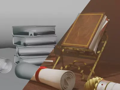 Old books set scene Low-poly 3D model