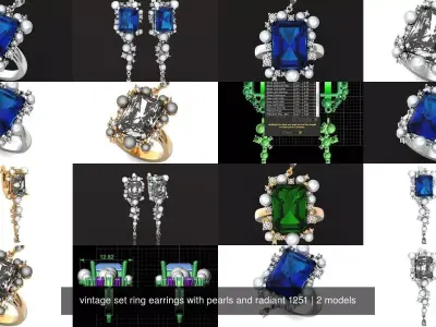 vintage set ring earrings with pearls and radiant 1251 3D Model Pack