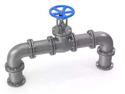 Gate Valve And Pipes Low-poly 3D model