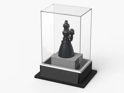 Detailed Rocket Engine Display in Glass Case 3D model