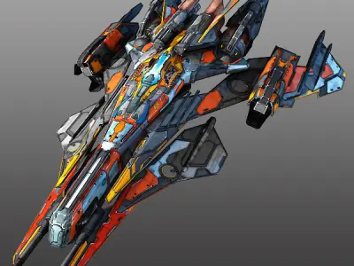 Starfighter futuristic spaceship flying in air Low-poly 3D model
