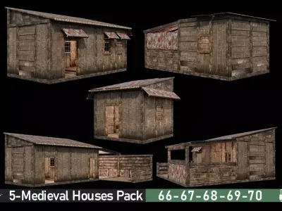 Medieval Houses Pack 66-67-68-69-70 - 4K Textures Game Ready Low-poly 3D model