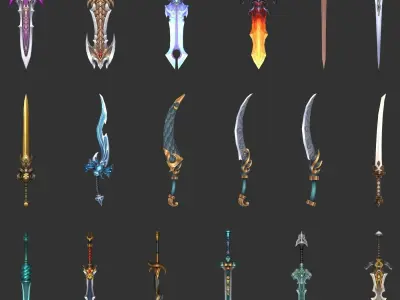 Fantasy Sword Collection 100 Swords Low-poly 3D model