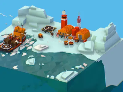 Polar Station North Pole iceboat 3D model