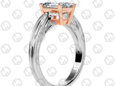 Ring 223 Emerald shape split shank solitaire ring with Gems 3D print model