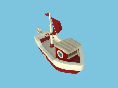 Cartoon Boat 08 - Red Beige - Low Poly Ship Low-poly 3D model