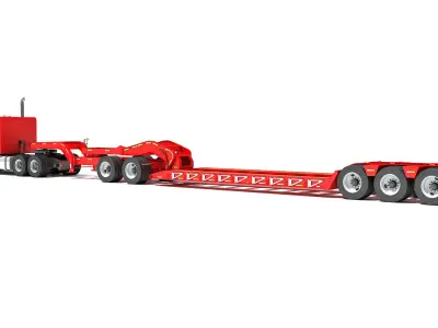 Semi Truck with Lowboy Trailer 3D model 3