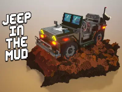 3D Military Jeep in mud voxel art model Low-poly 3D model