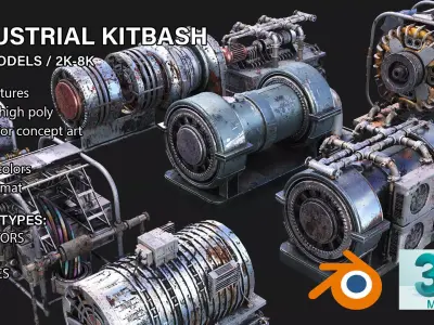 PBR Industrial Kitbash V2 - 200 Textured Models - Free Sample 3D model