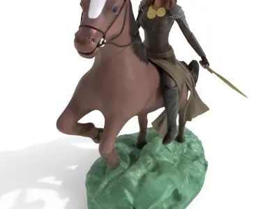 Warrior girl statue Low-poly 3D model