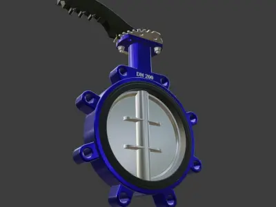 Butterfly valve P08-LM-L DN200 Free 3D model
