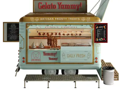 Realistic Gelato Ice Cream Food Truck 3D model