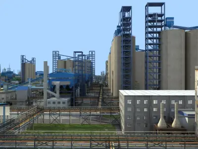 Coal-Fired Power Plant  Thermal Power Station Complex 3D model