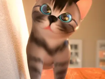 Kitten cartoon cat with eyes 3D model