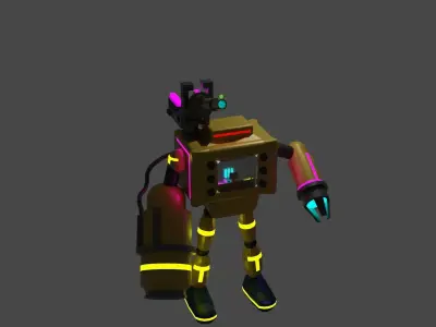 Low Poly Robot X with neon lights 3D model