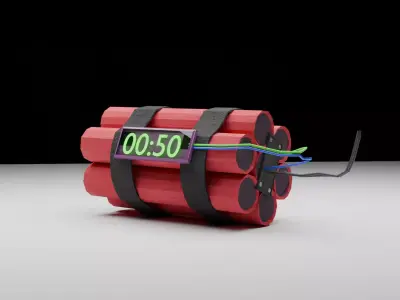Low Poly Dynamite Bomb with Timer Game Ready VR AR PBR Textures Low-poly 3D model