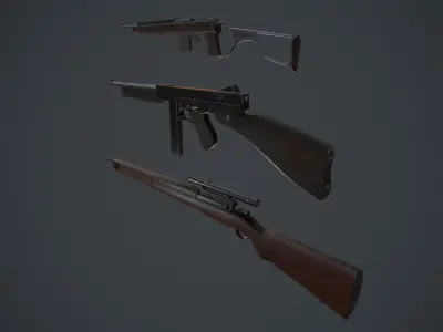Set of military gun Low-poly 3D model