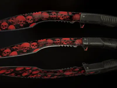 Knife Kukri - Red Skulls Low-poly 3D model