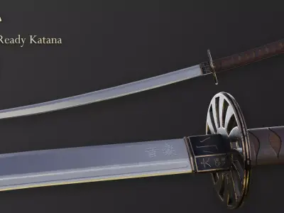 Game-Ready Katana samurai sword Low-poly 3D model