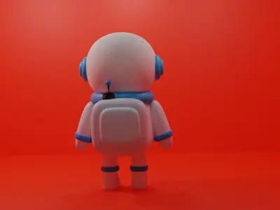 Astronaut cartoon character with headphones and backpack 3D model