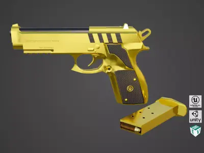 Golden Pistol 01 Generic All PBR Unity UE Textures Included Low-poly 3D model