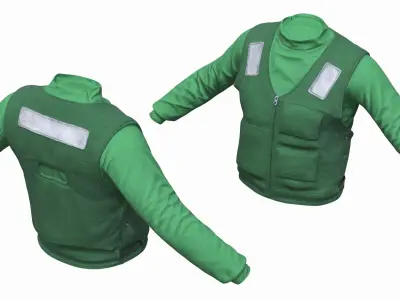 High Visibility Work Vest with Chest Pockets Green Used 3D model