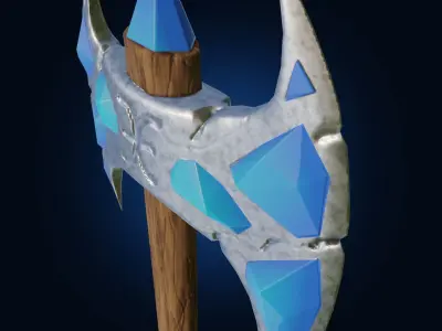 Axe with crystals PBR low-poly game ready 3D model Low-poly 3D model