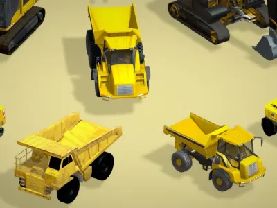22 Realistic Construction Vehicle Pack - Lowpoly Low-poly 3D model