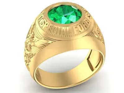 Military Style Emerald Signet Ring for Men 2626 3D print model