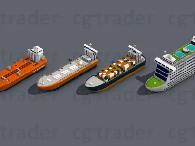 Low poly Ships pack 01 Isometric Low-poly 3D model