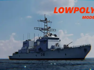 destroyer ship Low-poly 3D model by ayodb3d