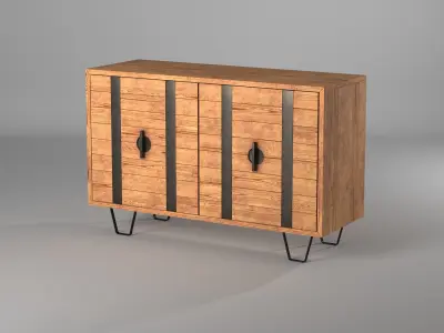Metal Strap Light Oak 2-Door Console 3D model