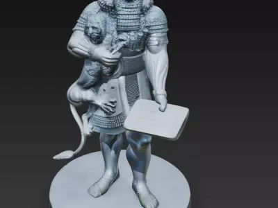 Mesopotamian Warrior with Lion - Ancient Assyrian 3D Sculpture 3D print model