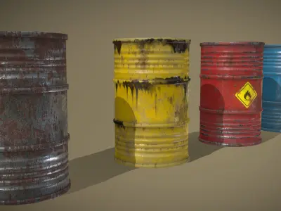 Lowpoly Barrels Set group of different colored Low-poly 3D model