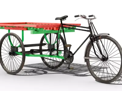 Old style van cart Low-poly 3D model