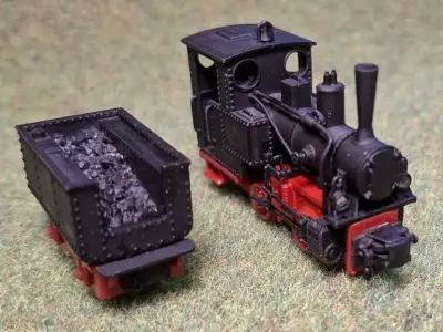 Steam Locomotive Borsig Bn2T with tender 1-87 H0e750mm resin 3D print model