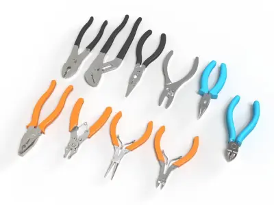 Plier hand tools and Wrench Set 3d model 3D model