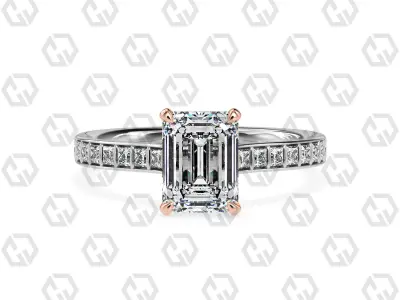 Ring 73 Emerald Shape and princess on shanks with Gems 3D print model