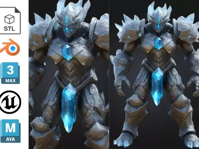 Crystal Stone Golem Low-poly 3D model