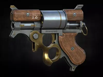 Steampunk revolver  low poly game ready gun model Low-poly 3D model