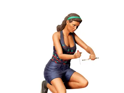 A woman working on a VW Beetle 3D print model