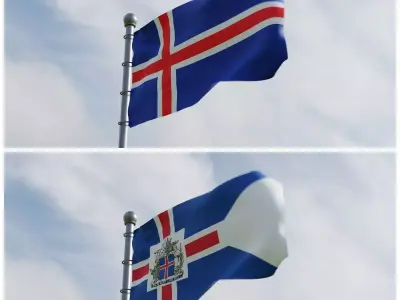 Animated Iceland Flags 3D model