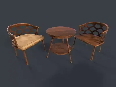 Retro Table and chair Low-poly 3D model